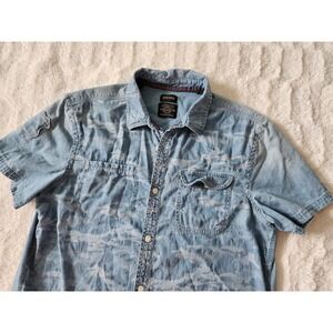 Buffalo David Bitton Short Sleeve Light Blue Denim Look Shirt Button Down Mens S